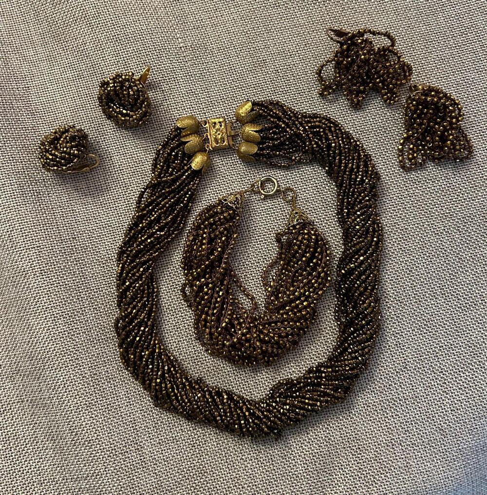 Vintage Steel Cut Brown and Gold-Bronze 4 Piece Jewelry set